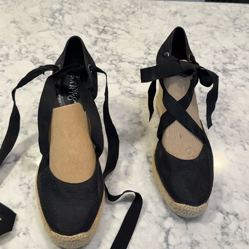 Franco Sarto Black Espadrille Flats with Ribbon Accents